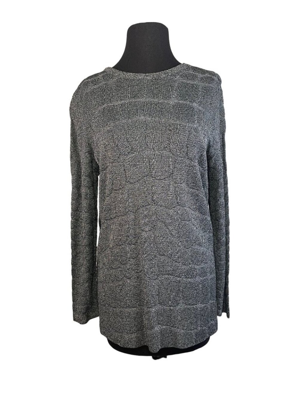 Brenda French Womens Size Small Textured Black Gray Long Sleeve Sweater